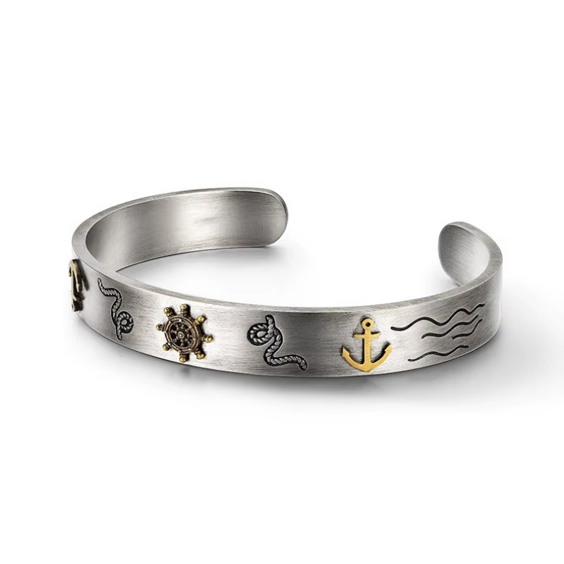 Buyee 925 en argent Sterling Couples grand bracelet élégant motif doré bracelet pour femmes hommes m