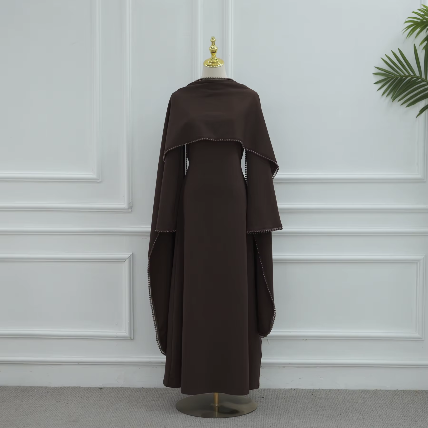 Abaya de luxe de Dubaï avec cape perlée pour femmes musulmanes, ensemble élégant 2 pièces, robe long