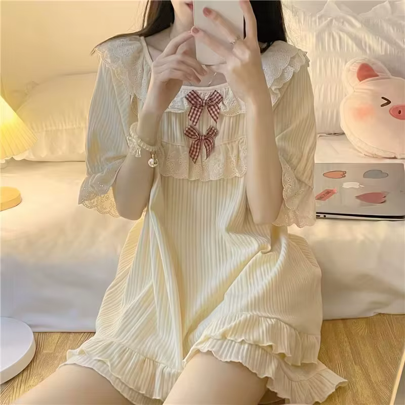 Pyjama d'été pour femmes, ensemble deux pièces, nouveau Style princesse, nœud, Short à manches court