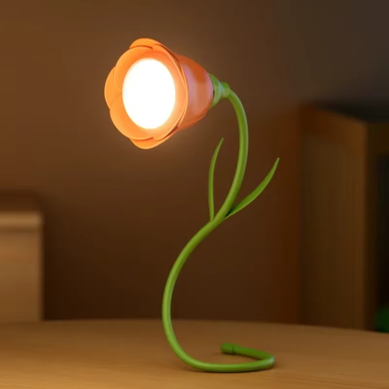 Lampe de bureau LED en forme de rose, flexible, rechargeable, à intensité variable, veilleuse floral
