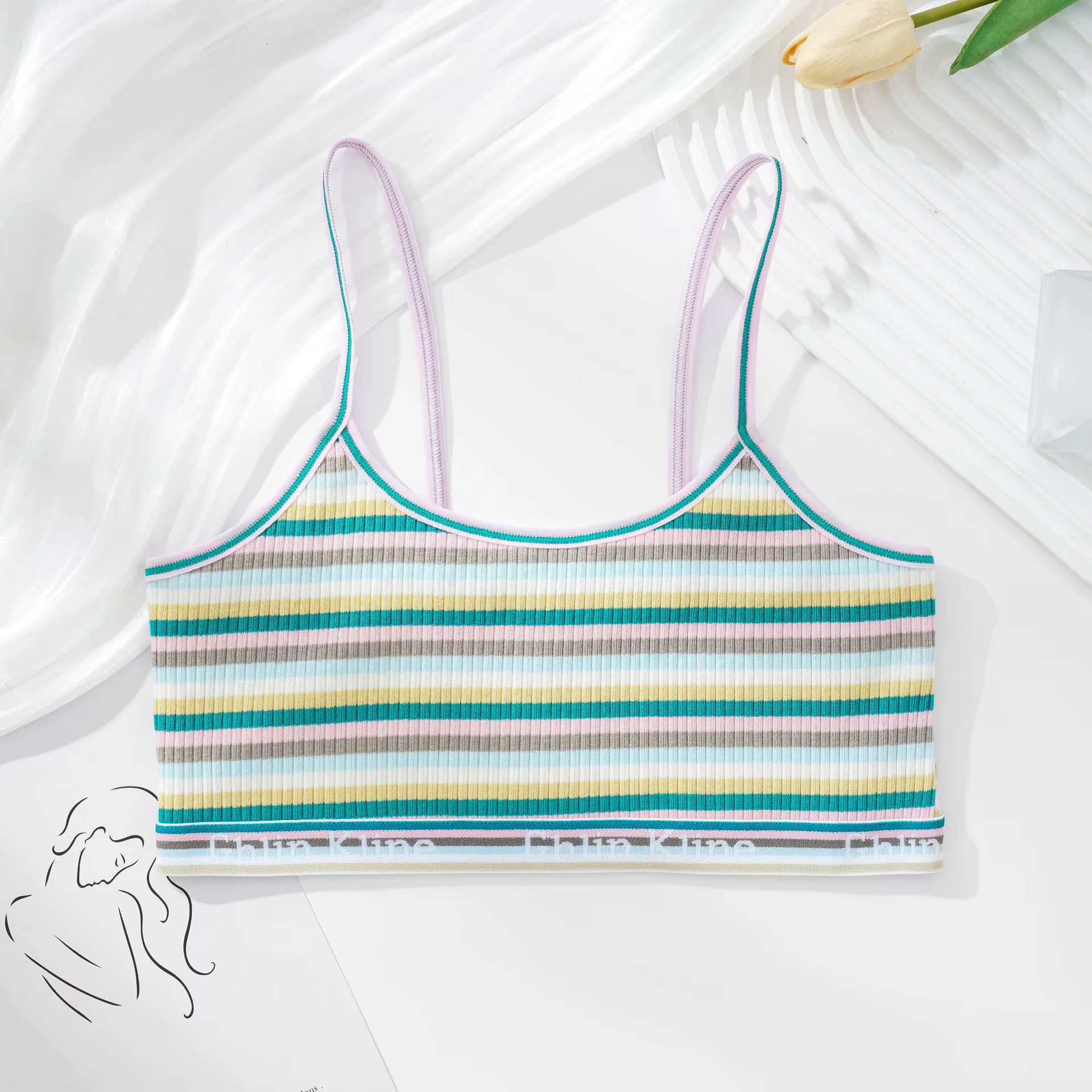 Soutien-gorge push-up en coton sans armatures pour femmes, soutien-gorge à rayures en Y, haut court,