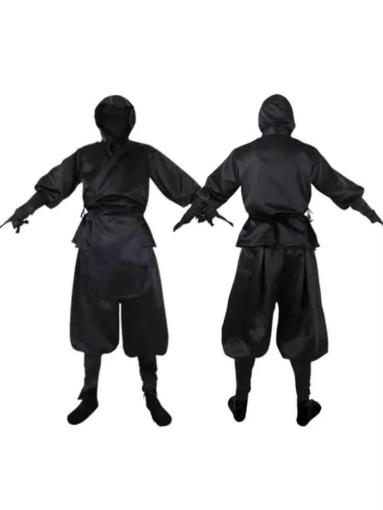 Costume de cosplay de ninja japonais pour adulte, kimono de samouraï, uniforme noir à capuche, tenue