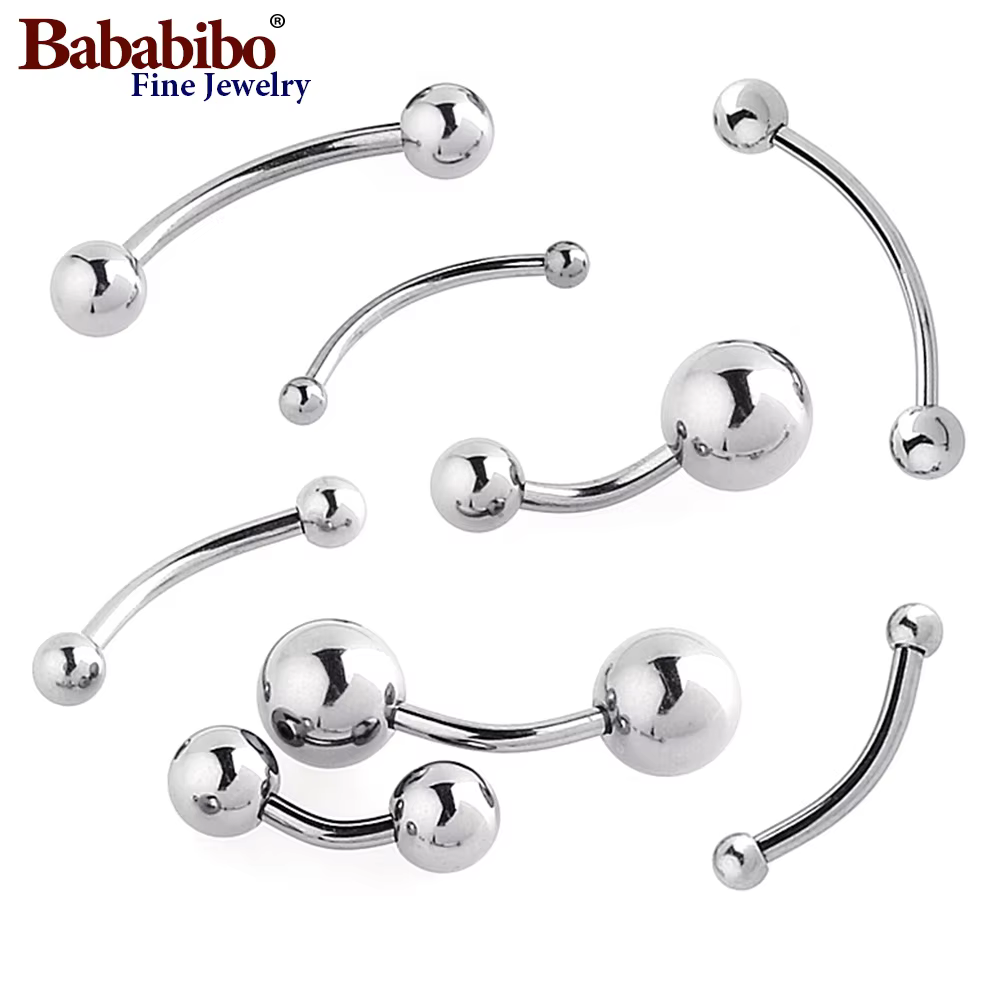 Barre de perçage banane incurvée 6 ~ 16mm, boule 3 4 5 6 8mm 100% titane 14G 16G 1.2mm 1.6mm, bijoux