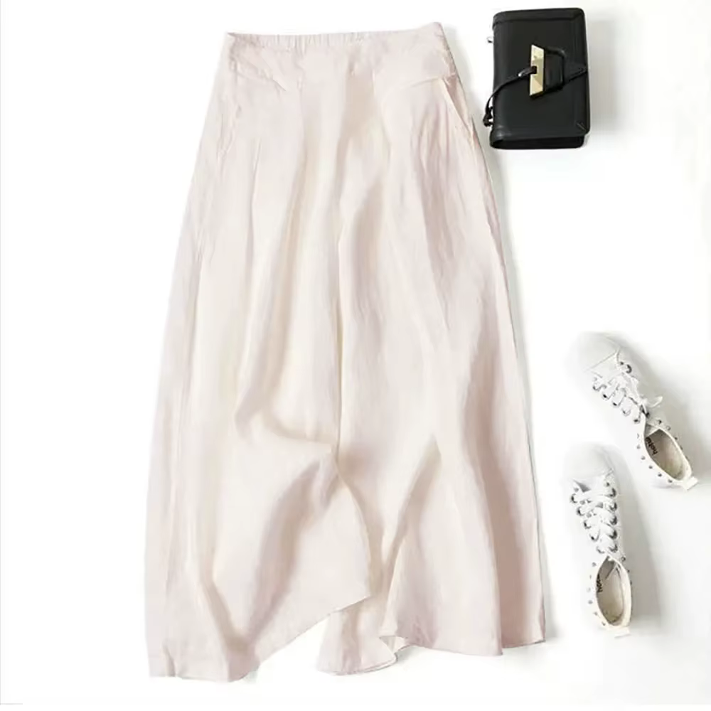 Culottes d'été pour femmes en coton et lin, pantalon large court à taille élastique, pantalon palazz