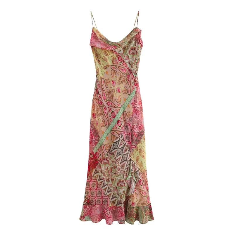 Robe à bretelles pour femmes, nouvelle mode d'été, imprimé Patchwork, dos nu, décontractée, Chic, ro