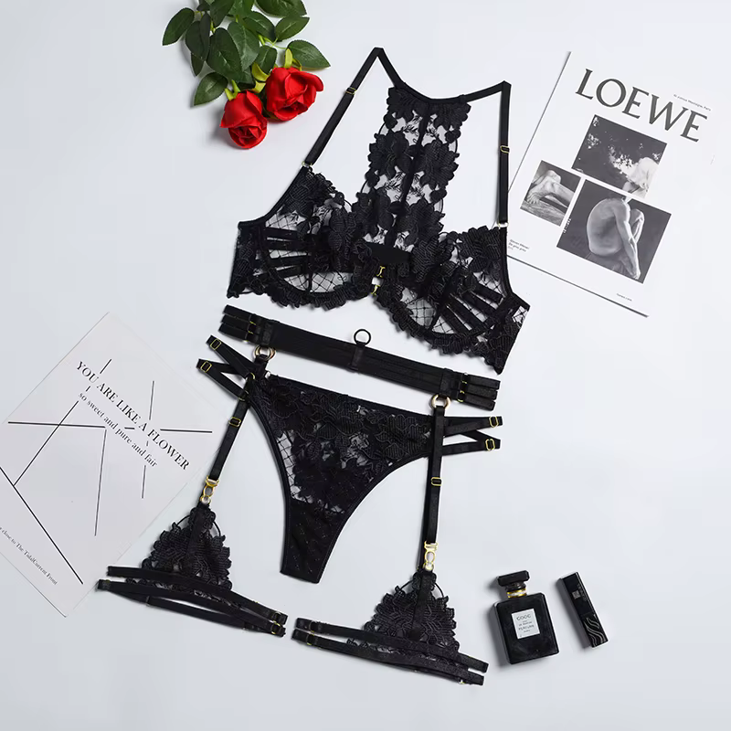Soutien-gorge sexy à armatures, string, vêtements exotiques, costume sexy pour femmes, sous-vêtement