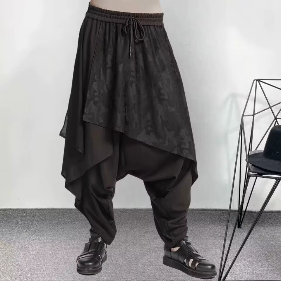 FJM-Pantalon Vintage à Jambes Larges pour Homme et Femme, Culottes Gothiques, Jupe Surdimensionnée,