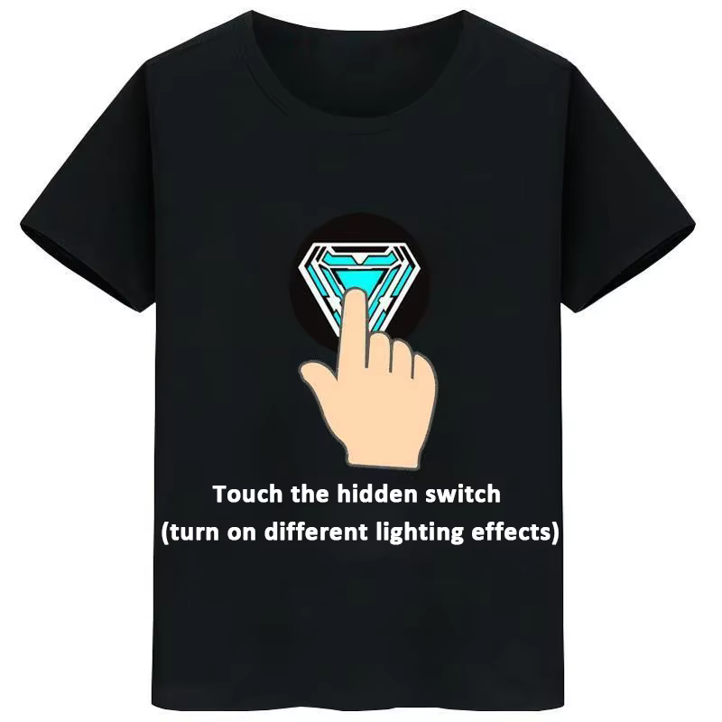 Iron Man Touch T-shirt lumineux Costume de Cosplay en fer T-shirt LED pour adultes et enfants T-shir
