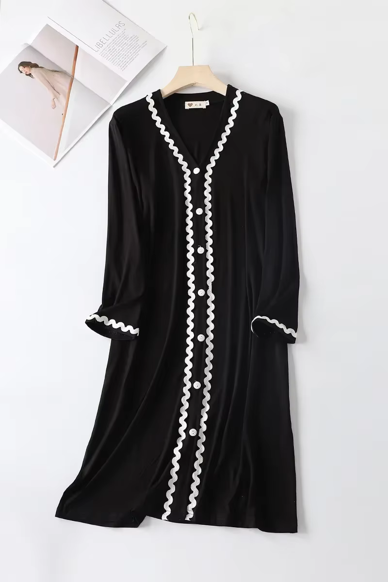 2026 femmes à manches longues col en v chemises de nuit mode boutonné Cardigan Robe de nuit ample dé