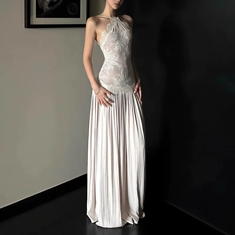 Olive Girl – robe longue en dentelle française, sans bretelles, pour femmes, élégante, taille haute,