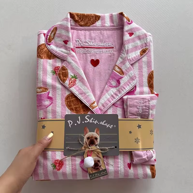 Femme confortable coton pyjamas ensemble vêtements de détente 2 pièces dessin animé à manches longue