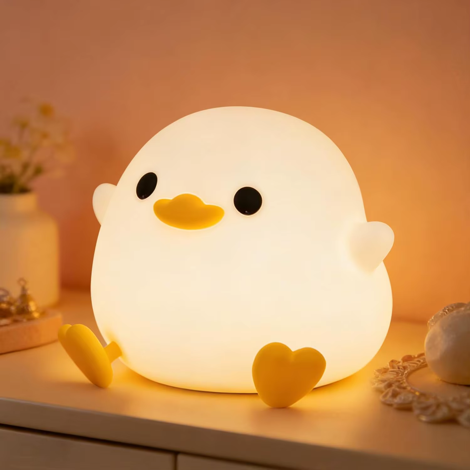 Veilleuse Canard Mignon DoDo, Lampe Canard en Silicone Souple, Veilleuse de Chevet à Intensité Régla