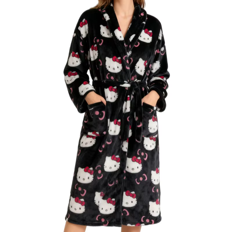 Nouvelle Robe de Nuit Hello Kitty 2026 pour Fille, Peignoir Anime Kt Cat en Flanelle Épaisse, Chemis