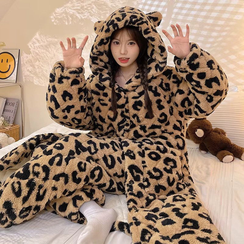 Pyjama d'hiver pour femme, veste rembourrée à trois couches avec polaire et capuche thermique épaiss