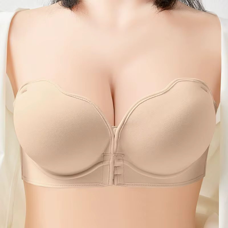 Soutien-gorge push up sans bretelles, rembourrage et fermeture frontale de 12 cm |   Poignée antidér
