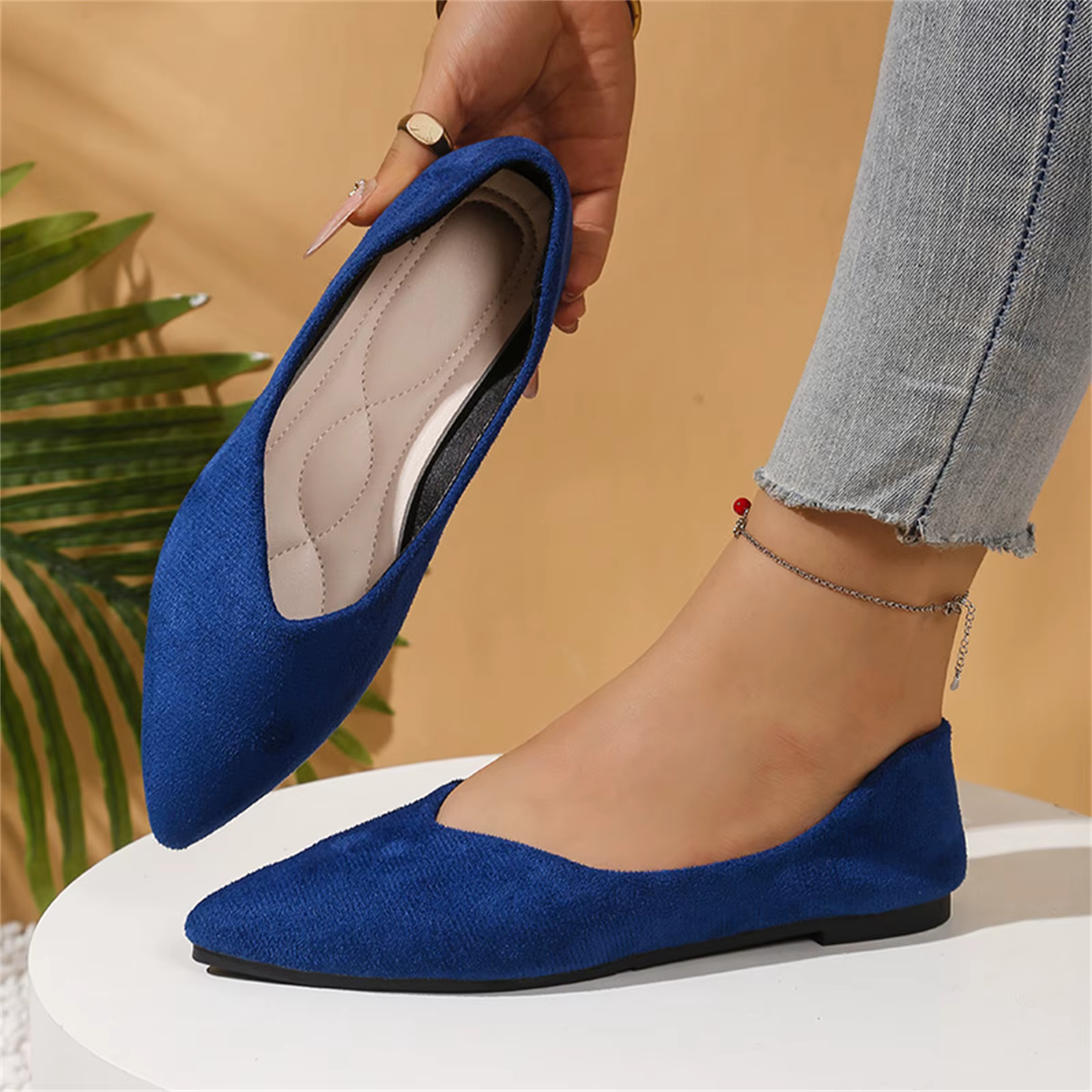 Chaussures plates tendance pour femmes, couleur bonbon, ballerines en daim, chaussures d'été à bout