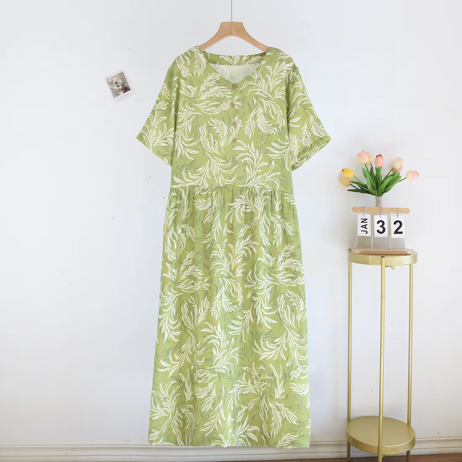 Chemise de nuit 100% coton pour femmes, jupe à manches courtes, col en v, élégante, fleur, ample, po