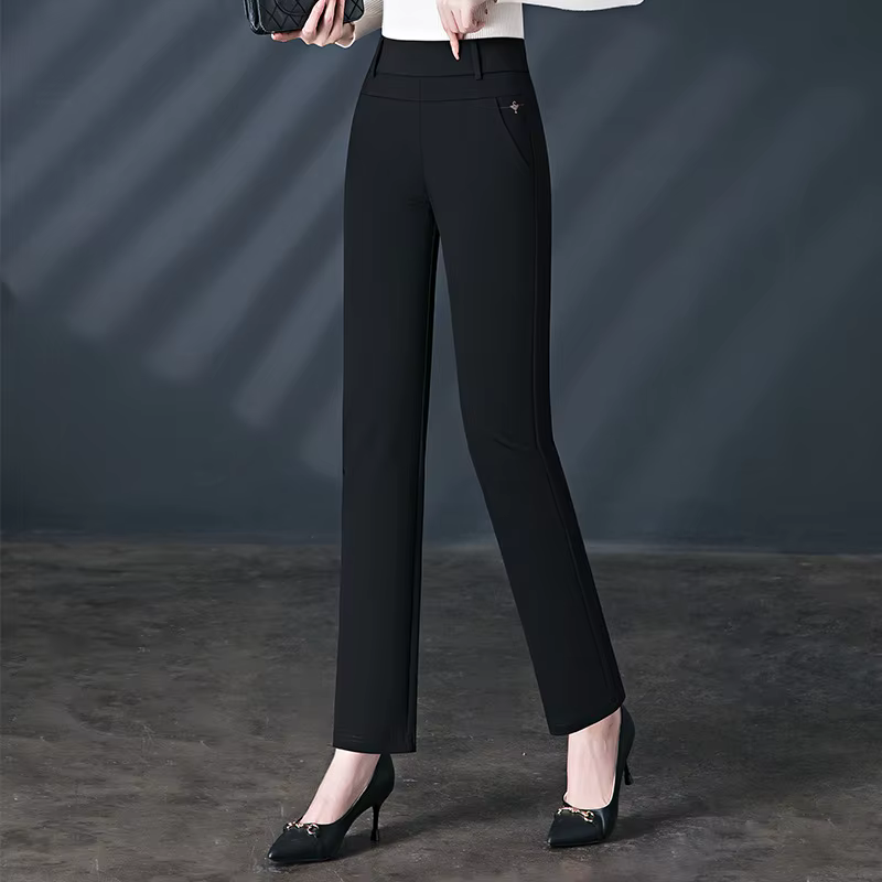 Pantalon décontracté à jambes droites avec poche de bureau pour femmes, automne et hiver, avec élast