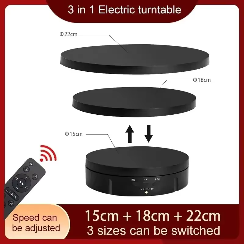 Visialiseur rotatif électrique, 360 °, coloré, 3 vitesses, régulation, charge USB, présentoir pour p