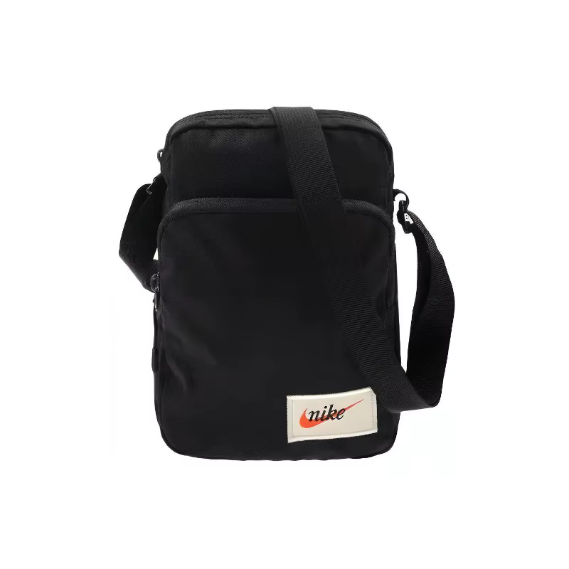 Sac à bandoulière avec fermeture éclair et logo Nike, en polyester noir, unisexe, décontracté, pour