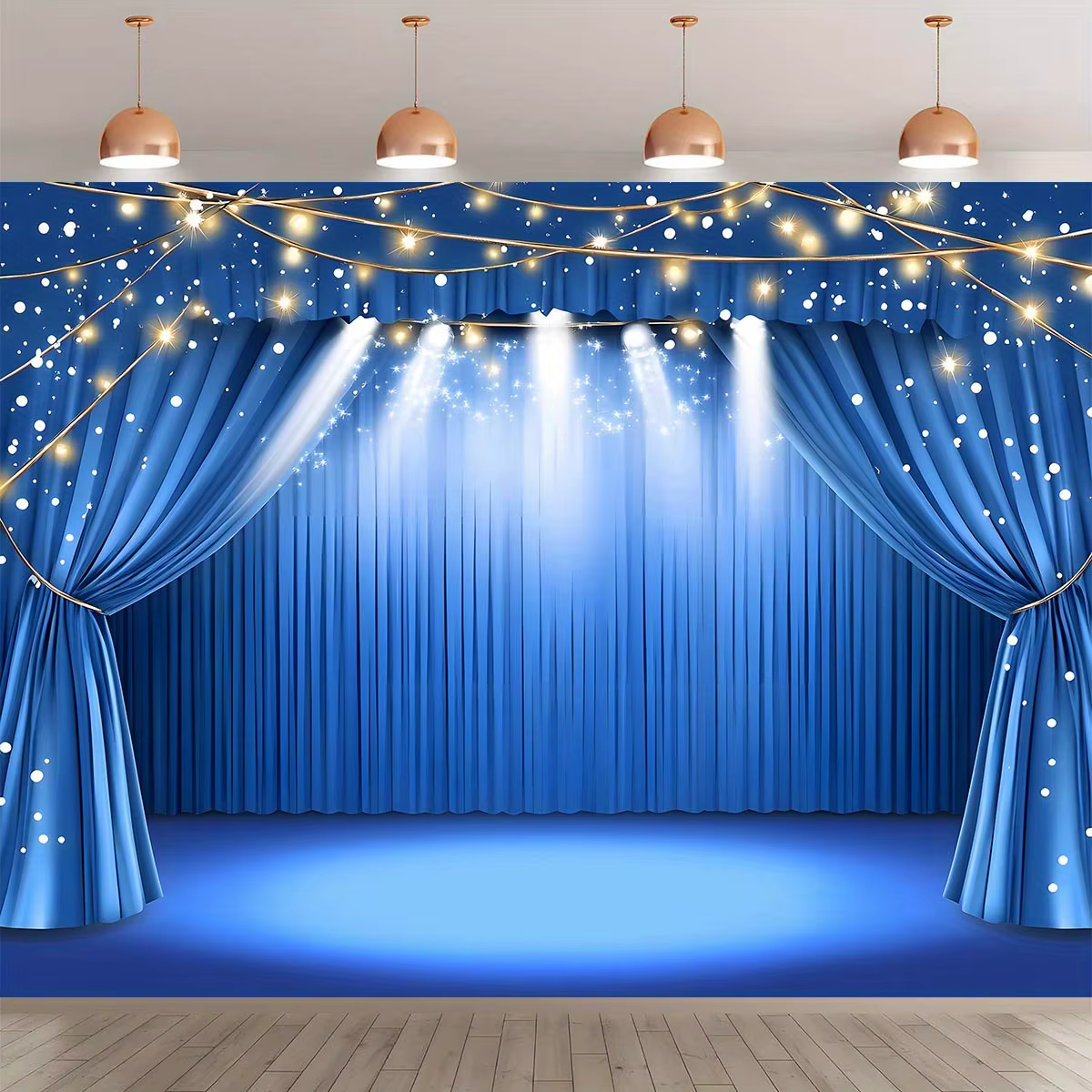 1 fond de photographie de rideau de théâtre bleu, adapté à l'intérieur/à l'extérieur, parfait pour l