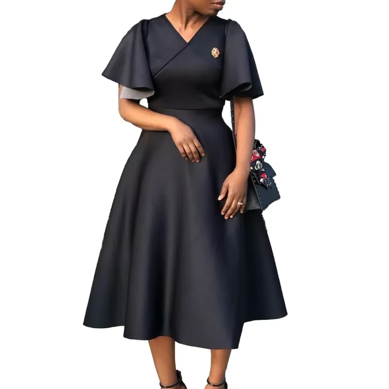 Robe africaine élégante mi-longue pour Femmes, mode d'été décontractée, manches évasées, soirée, boî
