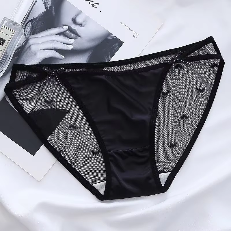 Culotte transparente en maille "Coussins" pour femme, slip à double nœud papillon, sous-vêtement dou