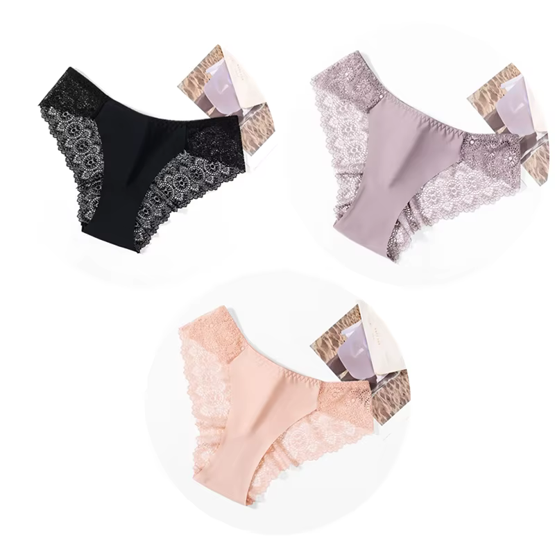 TrowBridge 3 pièces/ensemble doux femmes culottes soie Satin sous-vêtements dentelle Sexy Lingerie f