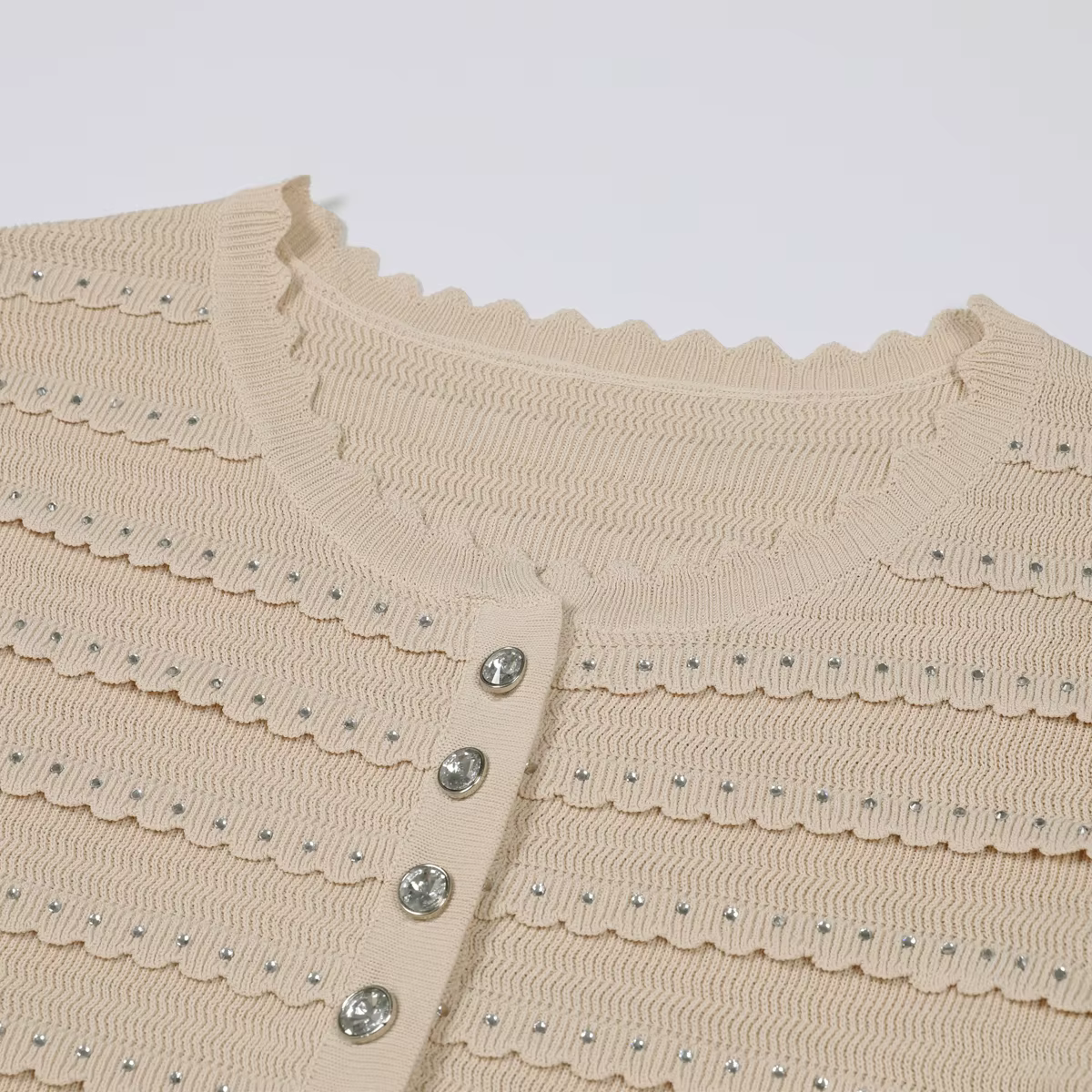 Ensemble Cardigan + camisole + jupe demi-jupe en dentelle tricotée avec strass, quatre couleurs, hau
