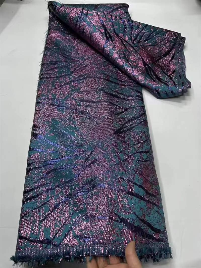 Tissu Jacquard Brocart Africain pour Robe de Soirée, Magenta, NigWin, Floral, Damask, Dorure, Brocar