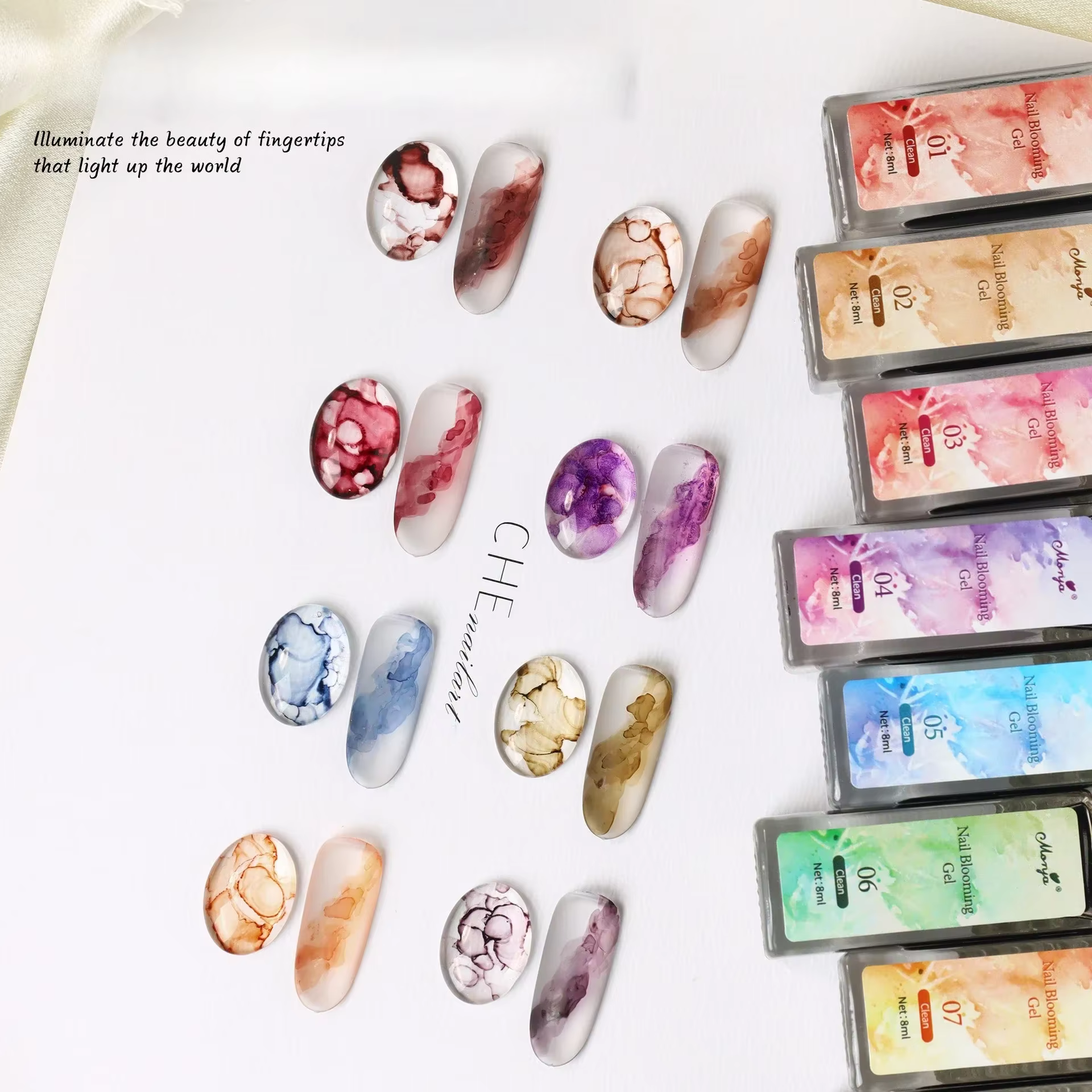 8 Couleurs Violet Bleu Rouge – Gels Marbrants Effet Aquarelle pour Ongles – Vernis à Ongles Dégradé
