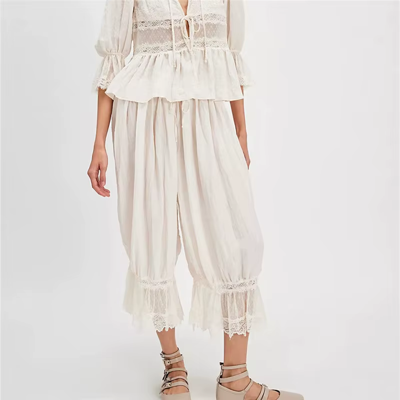 Pantalon Bloomers pour femmes Y2K, garniture en dentelle, Vintage, mignon, à volants, citrouille, Lo