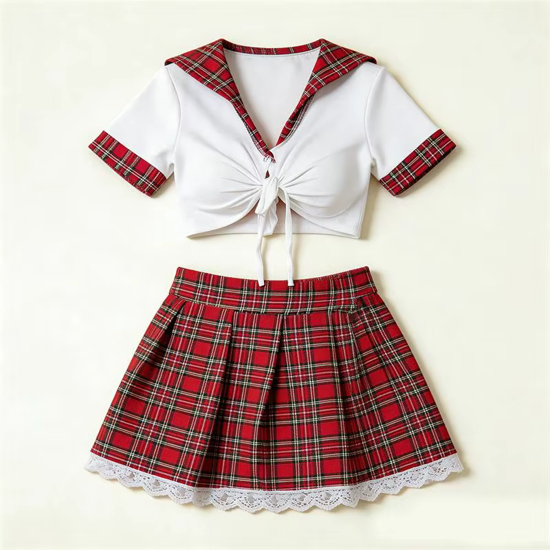 Lingerie rouge sexy pour femme, sous-vêtements érotiques, robe sexy, uniforme de cosplay d'étudiante