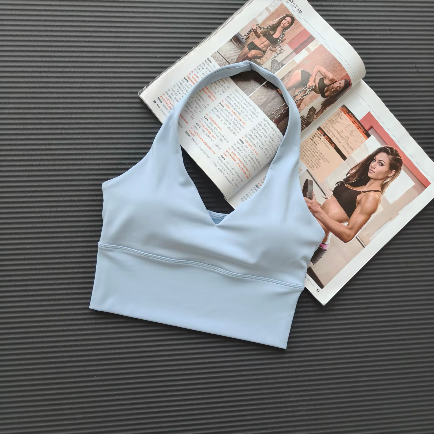 Soutien-gorge de yoga sexy dos nu à col halter et décolleté en V, effet push-up, séchage rapide, tou