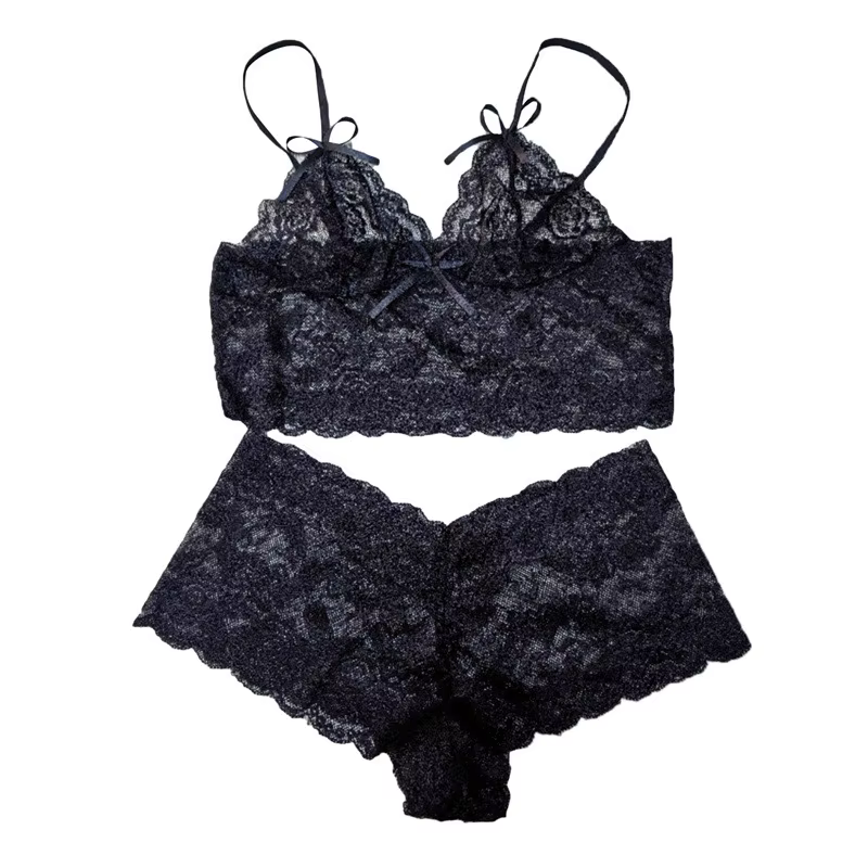 Femmes Sexy ensembles de soutien-gorge Perspective dentelle sangle mode solide sous-vêtements Passio