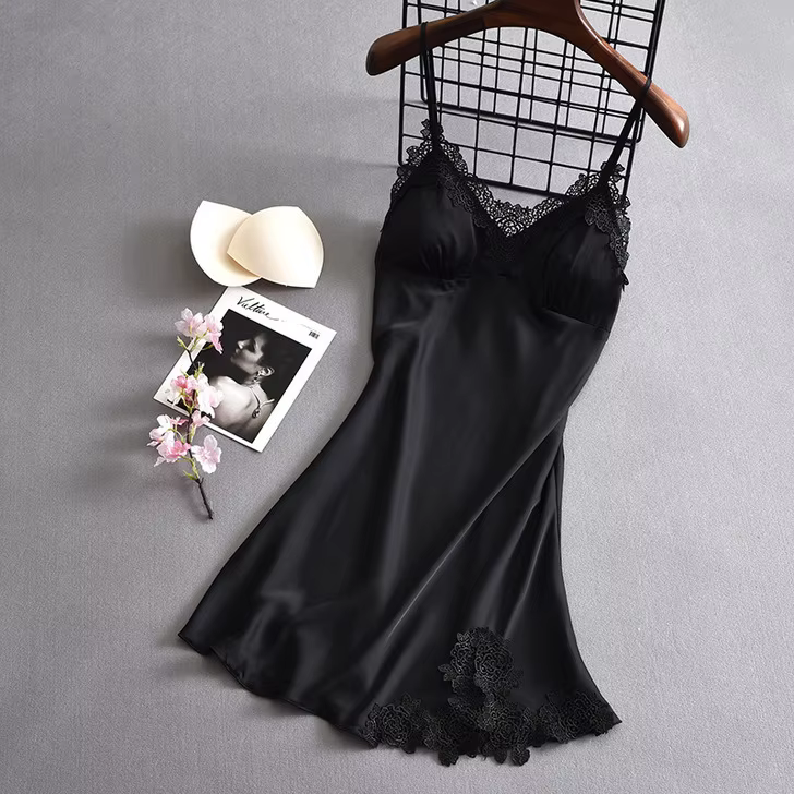 Vêtements de nuit Sexy en dentelle et soie glacée pour femmes, vêtements de maison fins, confortable