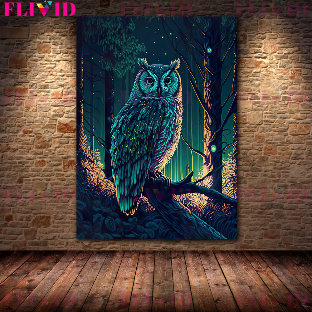 Toile d'art mural hibou mystérieux sous pleine lune, peinture magique, affiche d'art et impression p