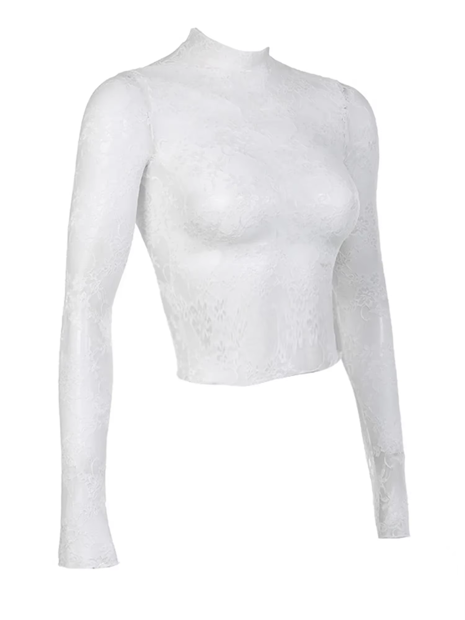 Chemisier Sexy en dentelle pour femmes, chemises d'été à col roulé, manches longues, transparent, Pa