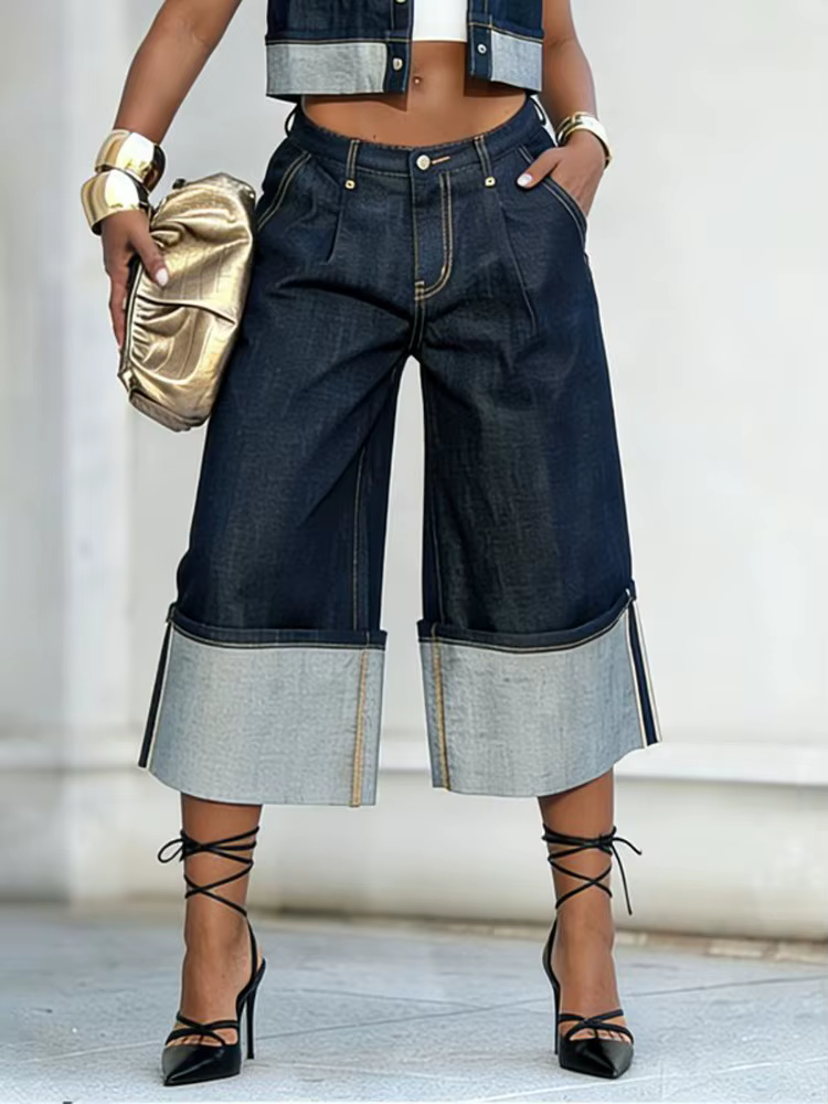 Jean Yeezzi pour femme, taille haute, coupe large, ourlet retroussé, coupe courte, nouvelle mode 202
