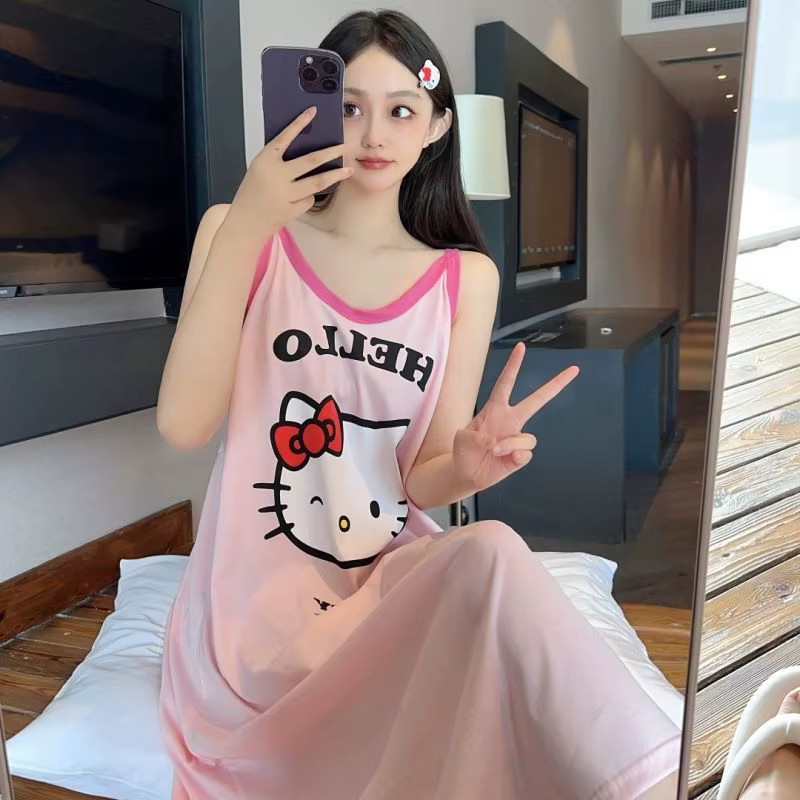 Chemise de nuit sans manches surdimensionnée Kawaii Sanrio Hello Kitty, grande taille pour femmes, r