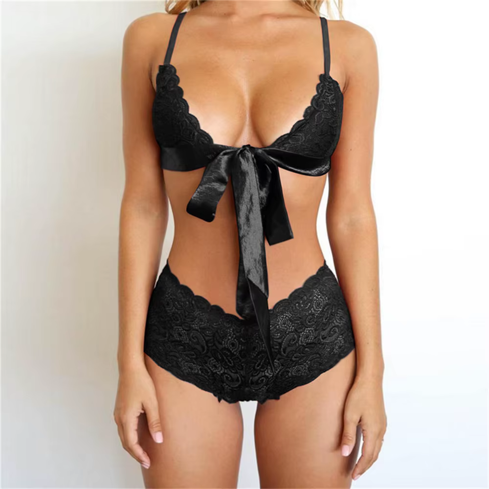 Langerie Sexy Lingerie Porno costume femme dentelle broderie sous-vêtements femmes nœud papillon Pus