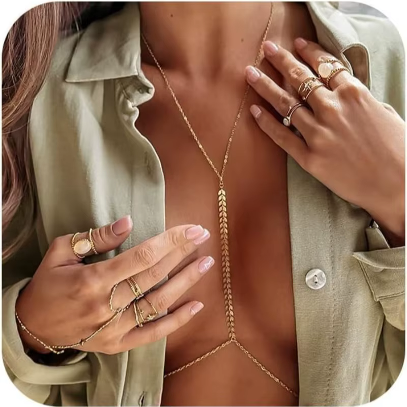 Bijoux de corps en biscuits pour femmes, ensemble de corps sexy, colonne vertébrale, or 14 carats, t