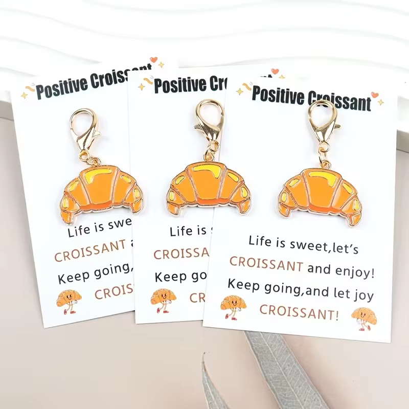 3 ou 5 pièces de porte-clés croissant 2D exquis, avec une palette de couleurs jaunes chaudes, à la f