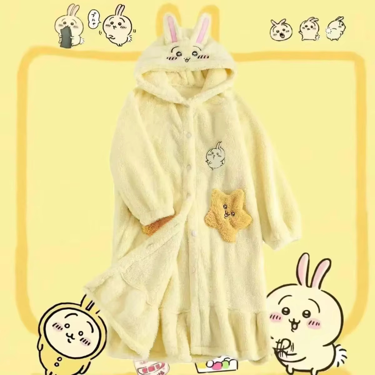 Anime chiikawa hiver peluche épais pyjamas dessin animé mignon chaud usag pyjamas chiikawa corail po