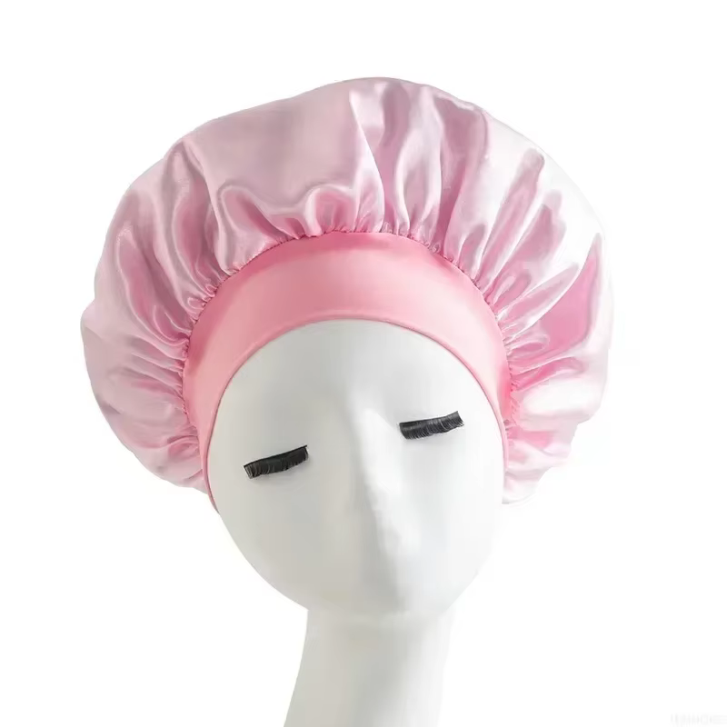 Bonnet de nuit en satin à large bord très élastique, soyeux, pour la douche, couvre-cheveux pour fem