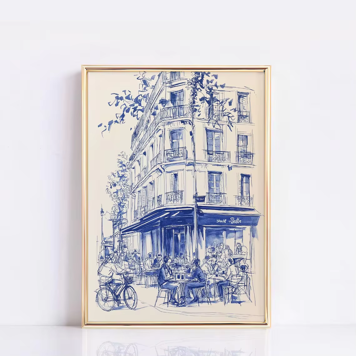 Affiche d'art linéaire Café de Paris, Décoration murale Bistro français, Dessin minimaliste de Paris