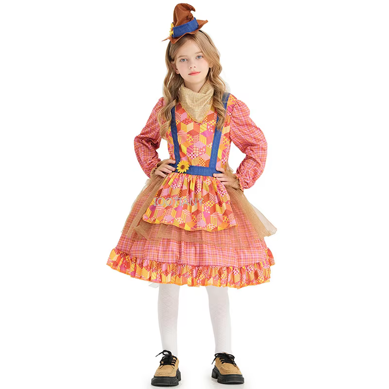 Robes d'Épouvantail d'Halloween pour Enfants, Costumes de Cosplay d'Épouvantail pour Filles, Tenues