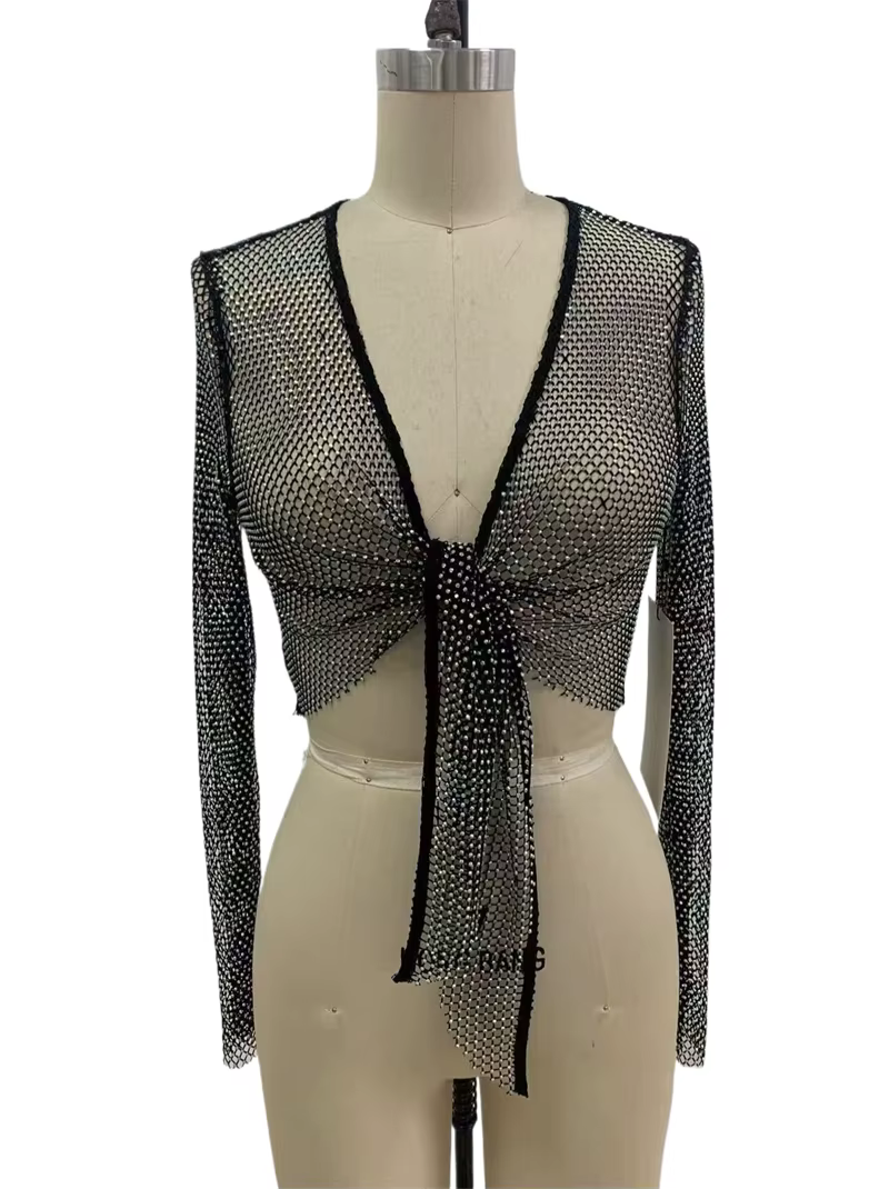 Maillot de bain femme à strass étincelants, T-shirt à manches longues sexy pour l'été 2026, Cache-ma