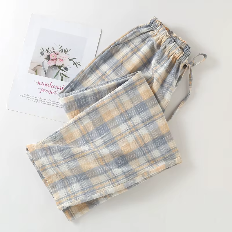 Pantalon de pyjama en coton à carreaux pour femmes, pantalon de maison, ample, respirant et doux, ja