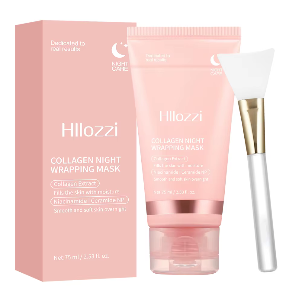 Masque enveloppant de nuit au collagène avec brosse à gelée, masque de traitement de nuit hydratant